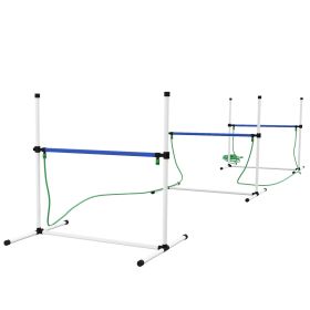 6 Piece Dog Agility Training Equipment Set with 3 Hurdles, Spray Water Tube, Whistle, Carry Bag, White